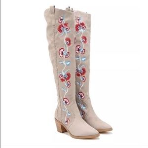 Carlos Santana Over the Knee embroidered suede boot